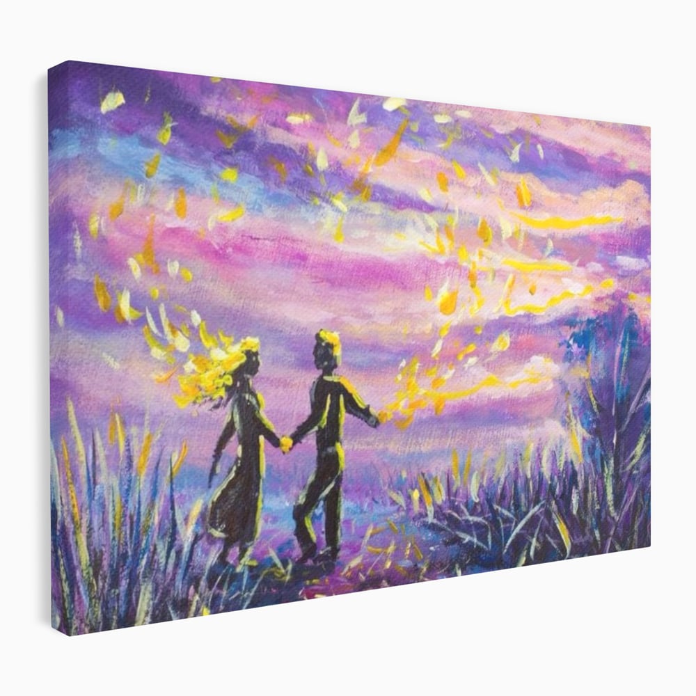 Tablou canvas cu tablou canvas cuplu sub cer lila, fara rama, pe sasiu de lemn
